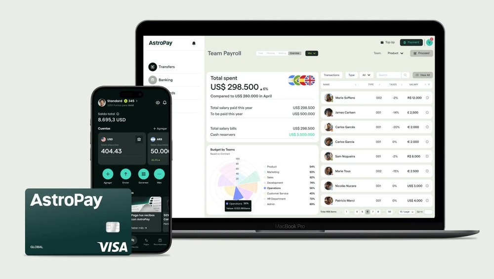 Aplicación AstroPay en ordenador y smartphone
