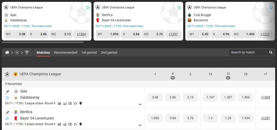 Realizar apuestas en partidos de UEFA Champions League con cuotas