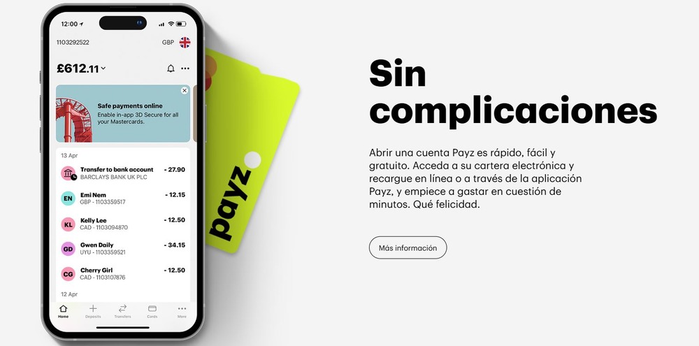 Banner de la web oficial de Payz