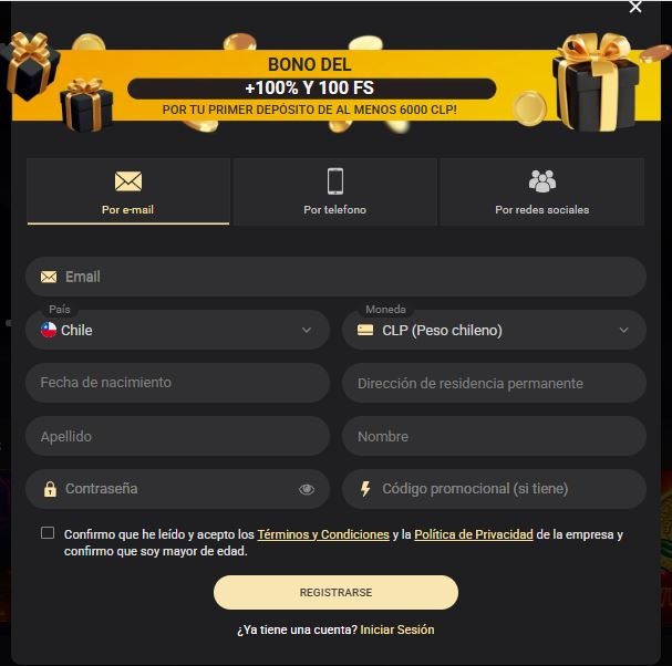 Registrate ey obtén bono de bienvenida masivo