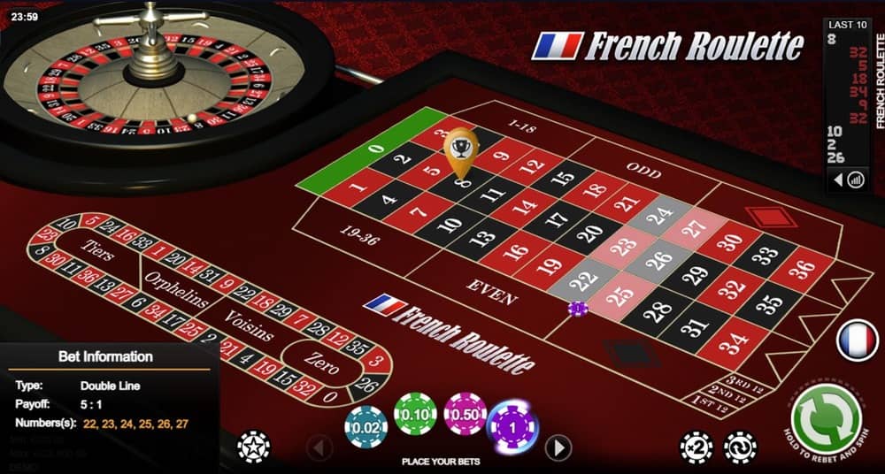 Proceso de juego de la ruleta francesa en línea