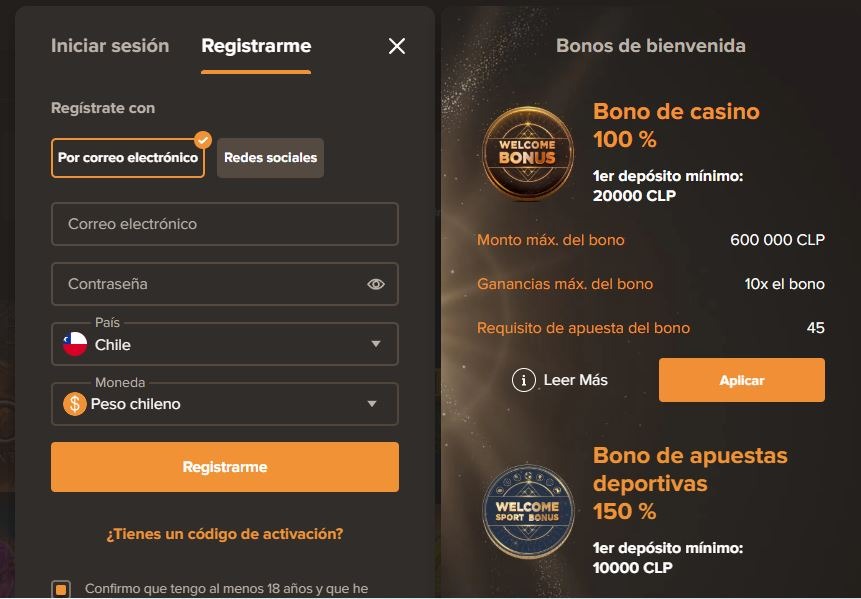 Registrarse y obtener bonos de bienvenida