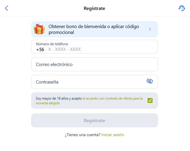 Registrar nueva cuenta obteniendo bono