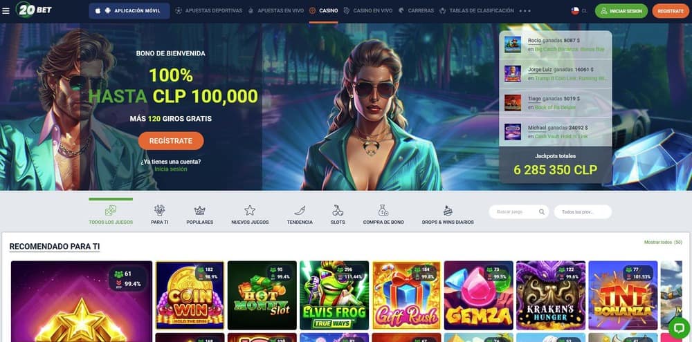 Sección de juegos de casino de 20bet
