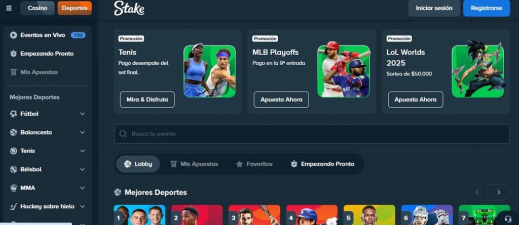 Explorar sección de deportes y apostar en eventos en vivo