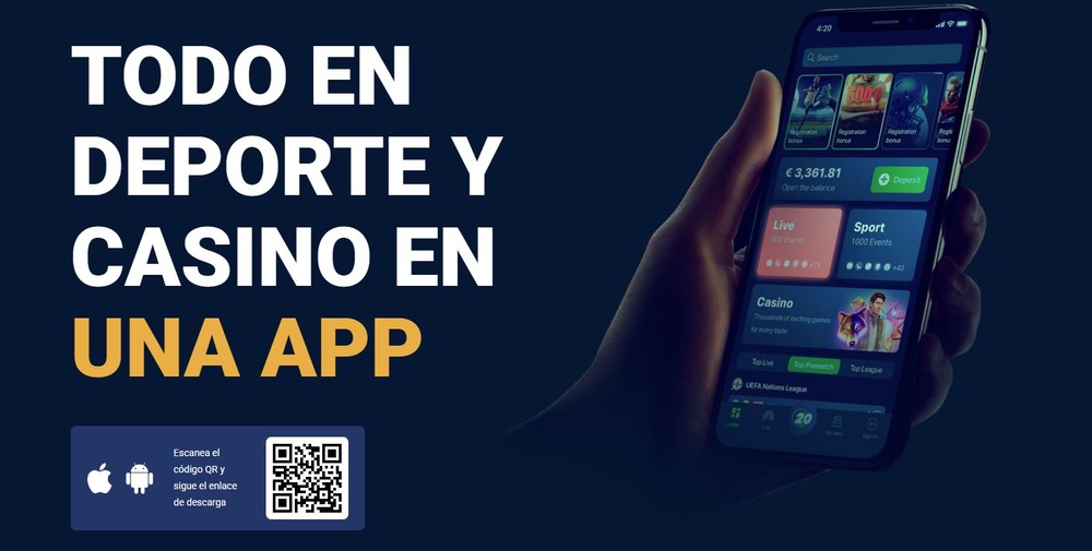 Banner con información sobre la descarga de la aplicación 20bet